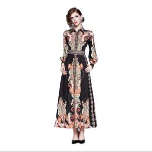 Banulin Runway Long Sleeve Pleated Maxi Dress